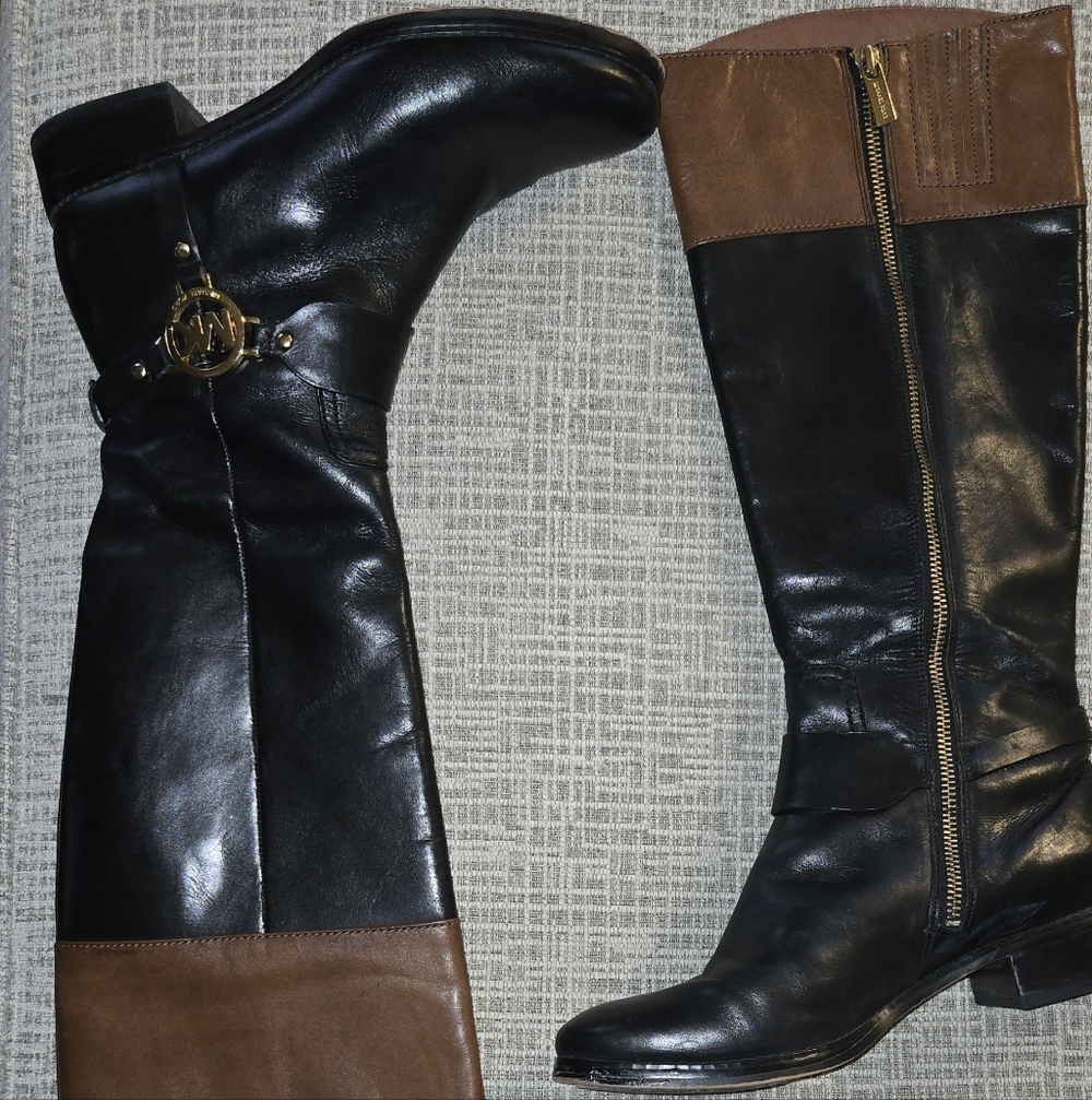 Michael Kors Black and Tan over the Knee boots